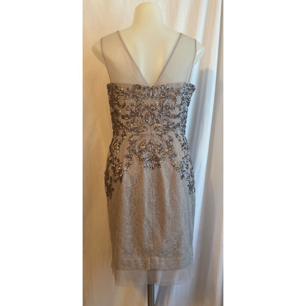 BCBGMAXAZRIA ABIGAIL PAISLEY GRAY AND LAVENDER SEQUINED COCKTAIL DRESS - Picture 2 of 8